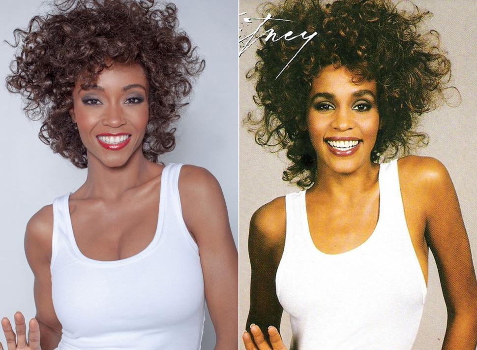 Yaya DaCosta (à esq.) recria pose de Whitney Houston na capa do álbum 'Whitney', de 1987. (Foto: Divulgação)