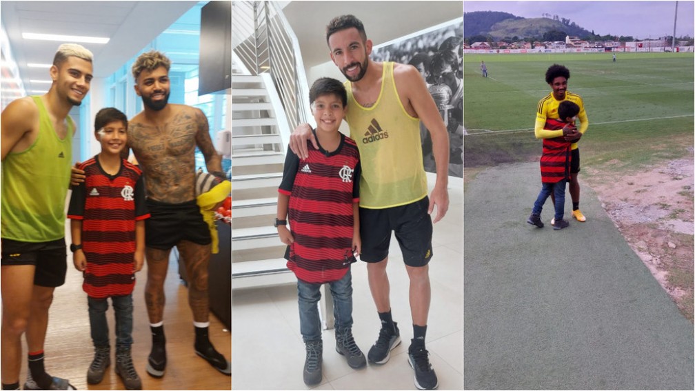 Thiago aproveitou para tirar fotos com os jogadores durante a visita ao CT — Foto: Daniele Carvalho/Arquivo Pessoal