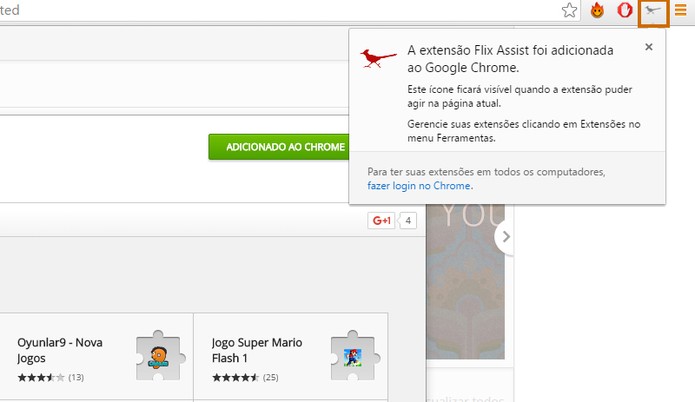 O Flix Assist vai adicionar um ícone no topo direito do Chrome (Foto: Reprodução/Barbara Mannara)