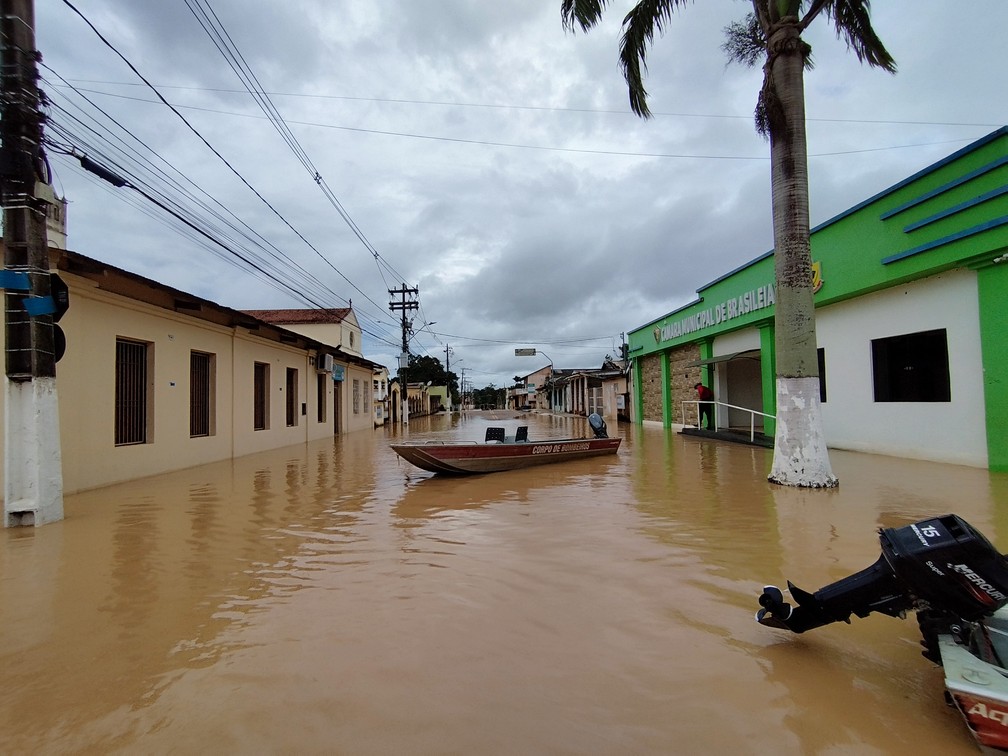 Em Brasileia, mais de 350 pessoas estão desabrigadas por conta da enchente do Rio Acre — Foto: Arquivo pessoal