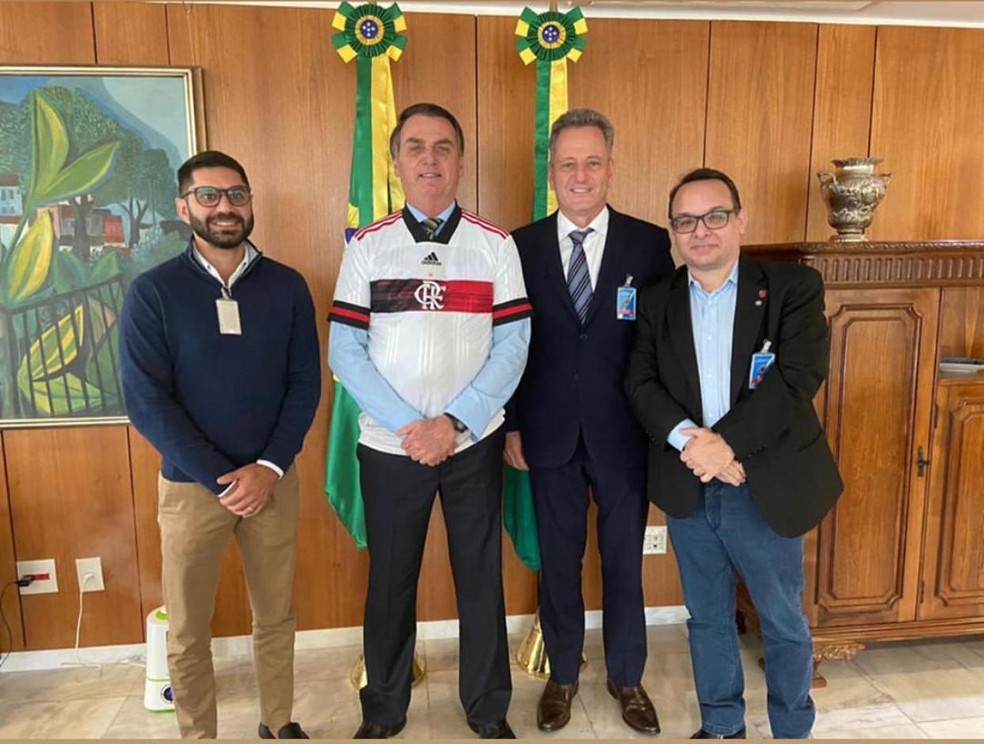 Márcio Tannure, Jair Bolsonaro, Rodolfo Landim e Alexsander Santos se reúnem em Brasília — Foto: Divulgação