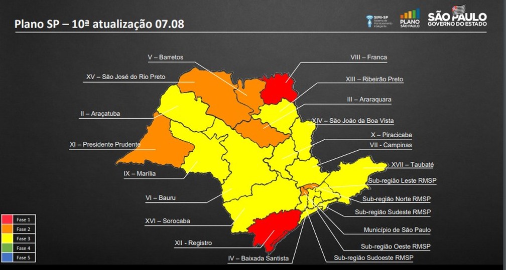 Mapa da 10&ordf; atualiza&ccedil;&atilde;o do Plano SP &mdash; Foto: Governo do Estado de S&atilde;o Paulo