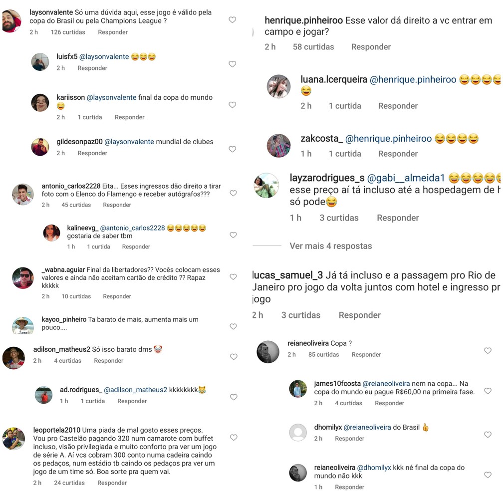 Torcedores reagem aos preços dos ingressos de Altos x Flamengo  — Foto: Reprodução/Instagram 