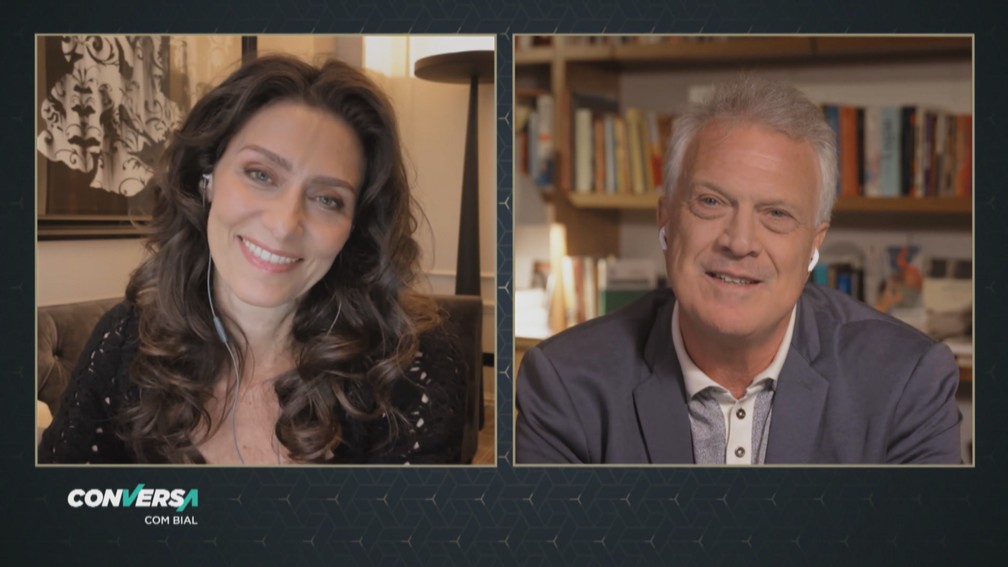 Maria Fernanda Cândido e Pedro Bial — Foto: Globo