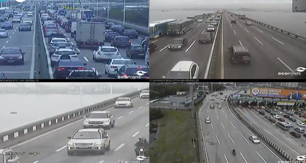 Transtornos no trânsito com interdições na Ponte Rio-Niterói — Foto: Reprodução/ Ecoponte 