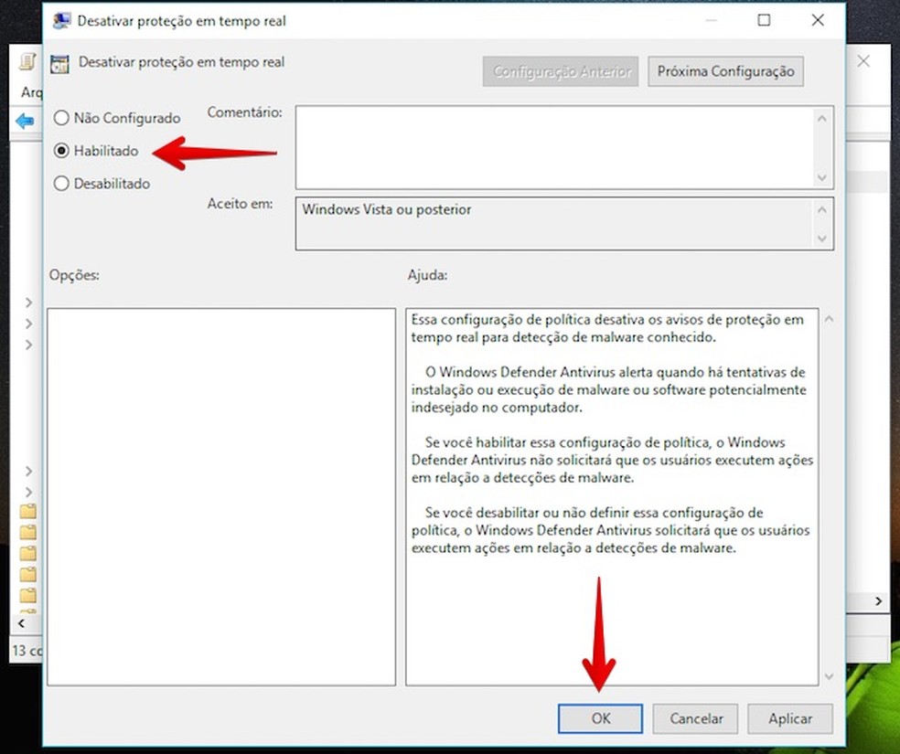 Desativando proteção do Windows Defender (Foto: Reprodução/Helito Bijora)