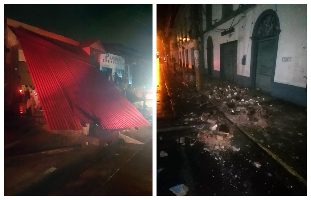 Danos causados pelo terremoto em Yurimaguas, no Peru. — Foto: HO / Peru's Fire Department / AFP