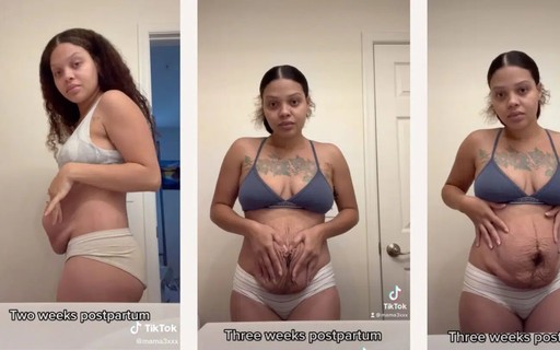 Mãe mostra que sua barriga de grávida só apareceu duas semanas antes do  parto