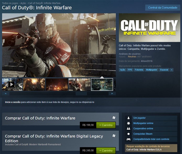 Página de CoD Infinite Warfare no Steam (Foto: Reprodução/André Mello)