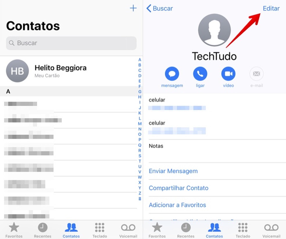 Localize o contato a ser apagado — Foto: Reprodução/Helito Beggiora