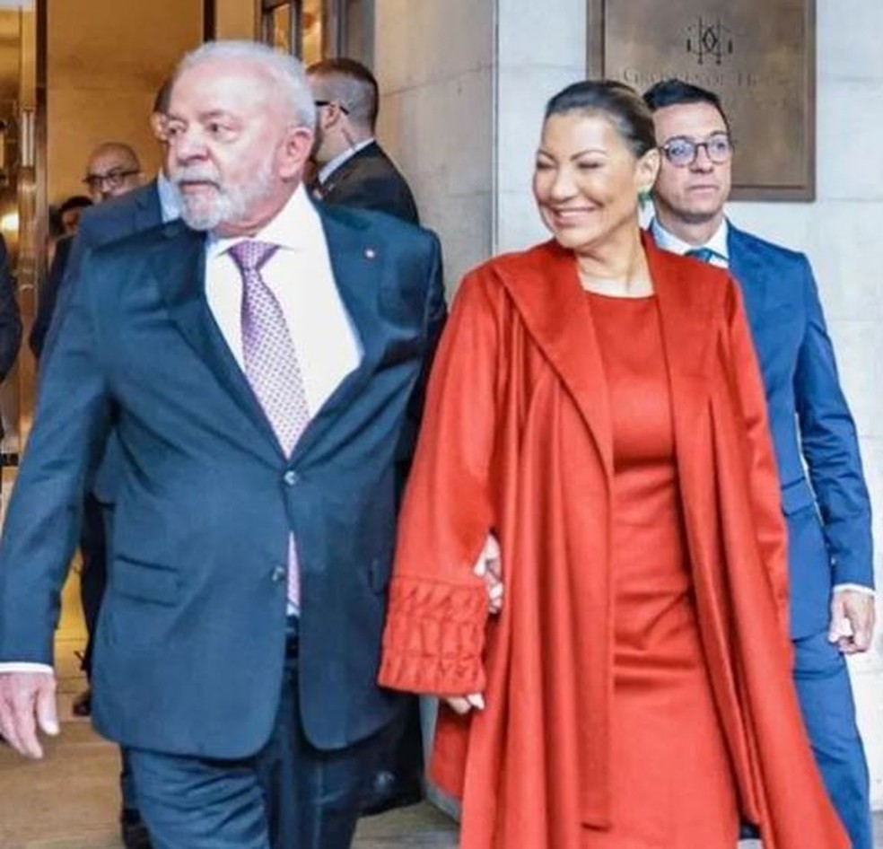 Lula e Janja na coroação do rei Charles III — Foto: Reprodução/Instagram