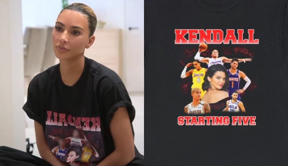 Kim Kardashian usa camiseta com ‘escalação’ de jogadores da NBA que a irmã pegou