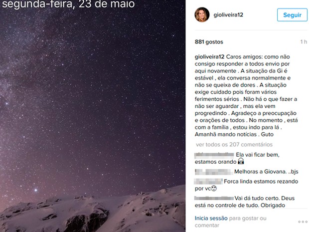 Gustavo Correa agradece orações e preocupação de todos por rede social (Foto: Instagram/Reprodução)