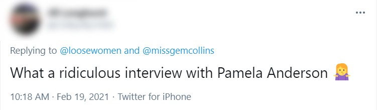 Internautas comentam a entrevista da Pamela Anderson com Dan Hayhurst ao Loose Women (Foto: Reprodução / Twitter)