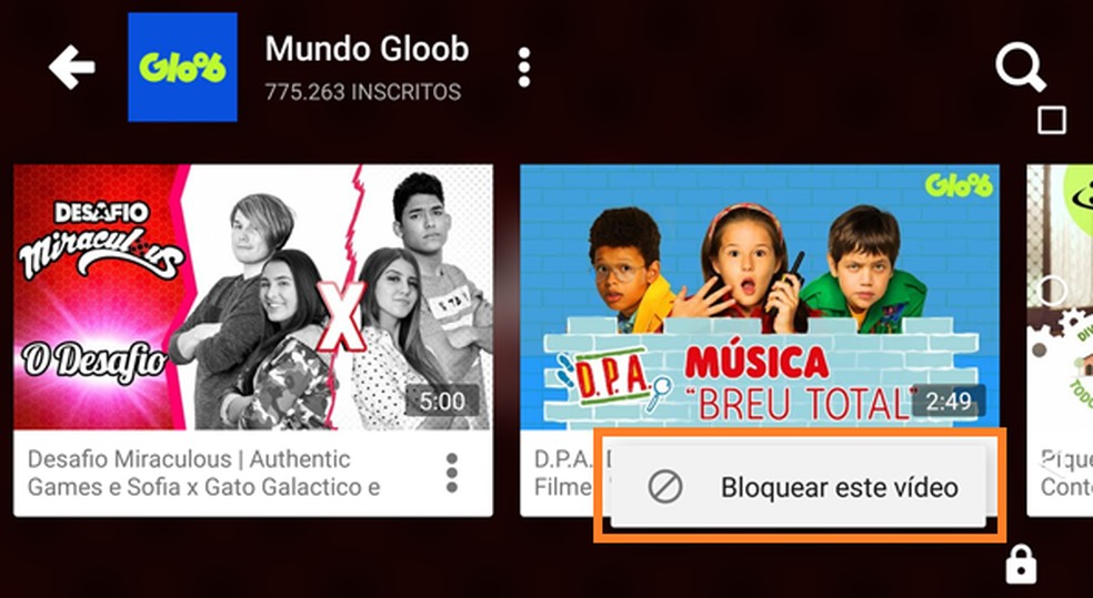 Basta clicar na mensagem para bloquear o vídeo — Foto: Reprodução/Marília Varoni