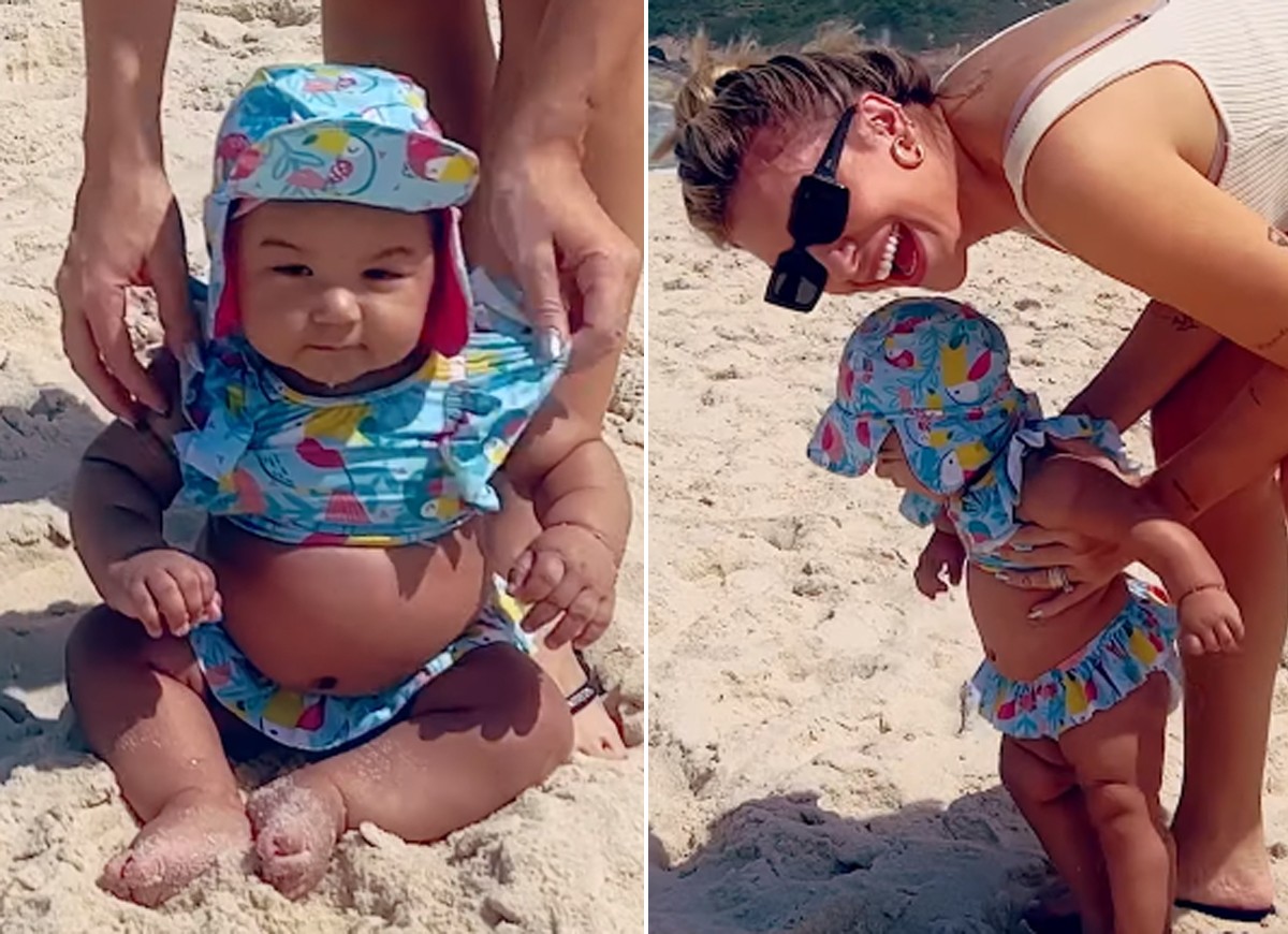 Liz, filha de Lore Improta e Léo Santana, em primeira ida à praia (Foto: Reprodução/Instagram)