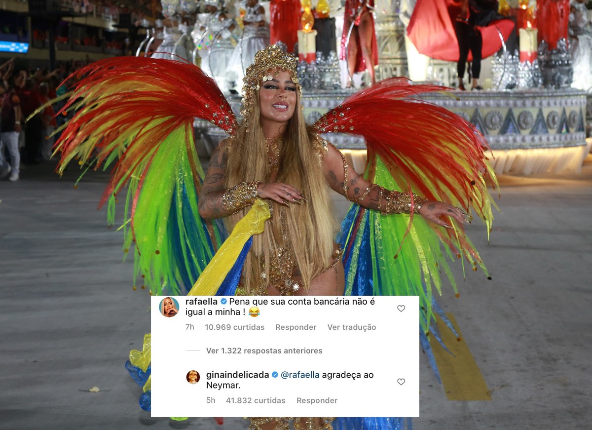 Rafaella Santos bate boca com perfil de fofoca no Instagram ao ser criticada por samba na Sapucaí (Foto: Dilson Silva / AgNews e Reprodução / Instagram)
