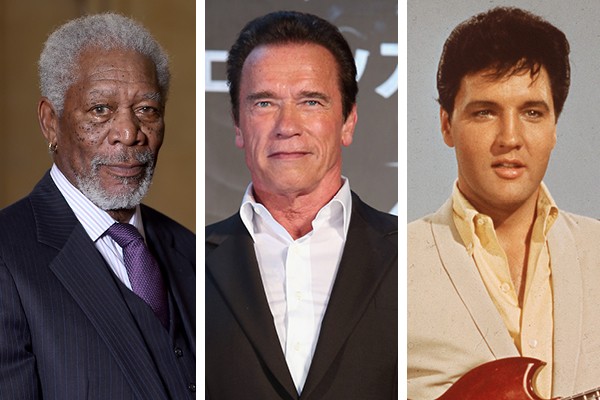 Morgan Freeman, Arnold Schwarzenegger e Elvis Presley (Foto: Getty Images)