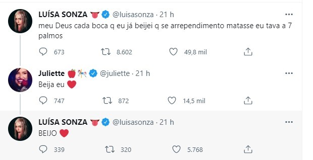 Luísa Sonza e Juliette conversam no Twitter (Foto: Reprodução/Twitter)
