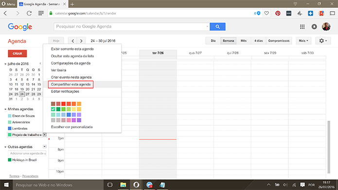 Usuário pode compartilhar agendas já existentes no Google Calendar (Foto: Reprodução/Elson de Souza)