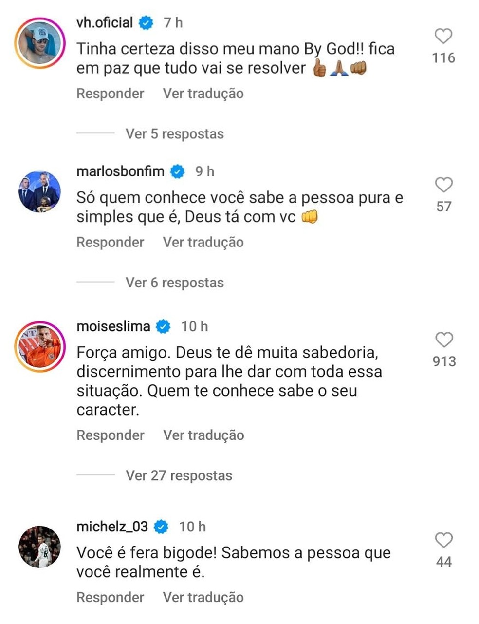 Jogadores se solidarizam com Willian Bigode — Foto: Reprodução / Instagram