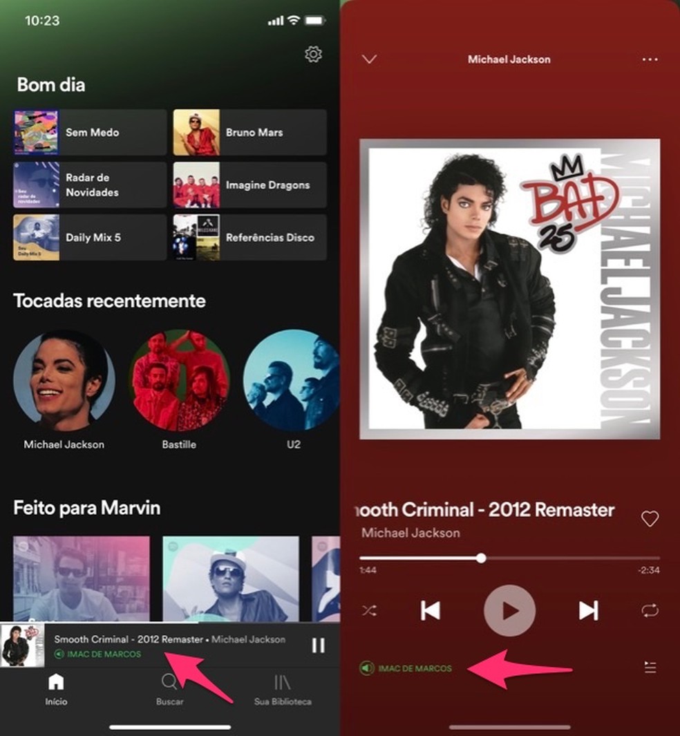 Ação para verificar dispositivos disponíveis no Spotify Connect — Foto: Reprodução/Marvin Costa