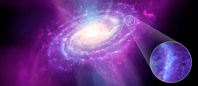 Nuvens e fluxos de gás cósmico se acumulam na Via Láctea, mas não se misturam no disco galáctico de modo homogêneo (Foto: Mark A. Garlick)