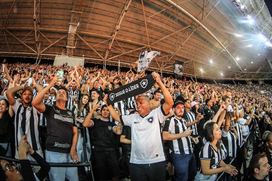 Torcida do Botafogo comemora no Estádio Nilton Santos.