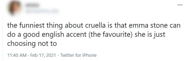 Internautas comentam sotaque de Emma Stone no trailer do filme Cruella (Foto: Reprodução / Twitter)