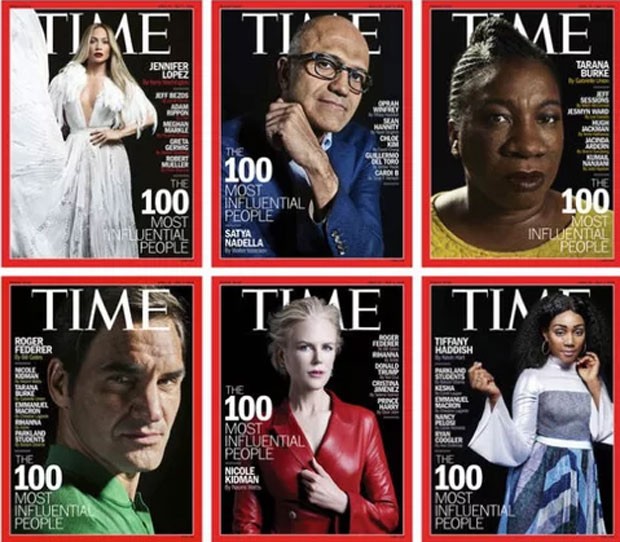 As seis capas da revista Time para sua lista dos 100 mais influentes de 2018 (Foto: Reprodução)