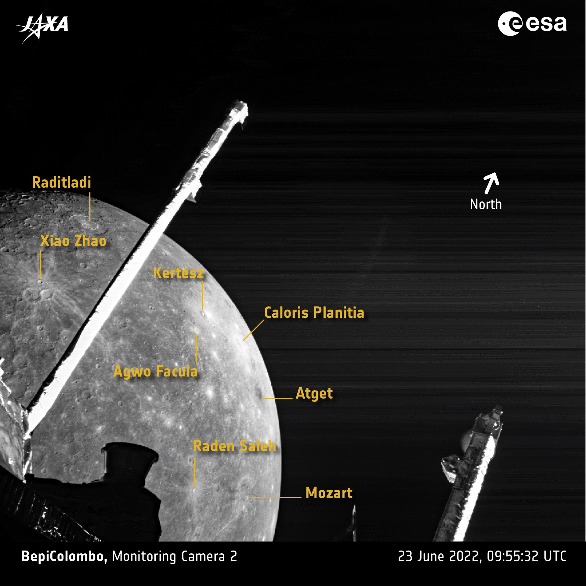 BepiColombo capturou essa imagem de Mercúrio em 23 de junho de 2023 quando a espaçonave estava a 2862 km da superfície do planeta (Foto: ESA/BepiColombo/MTM)