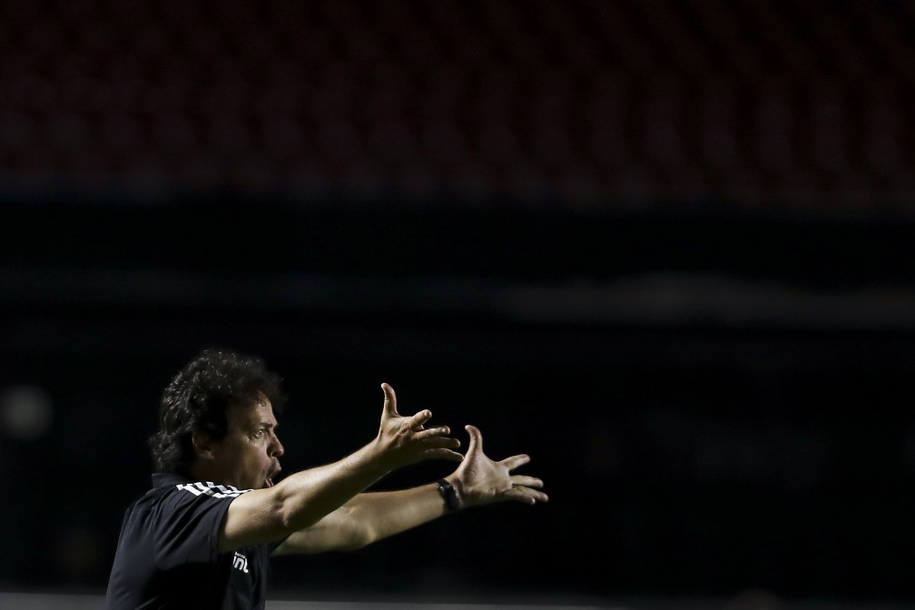 Fernando Diniz gesticula no Morumbi durante empate do São Paulo contra o River Plate — Foto: Staff Images / CONMEBOL