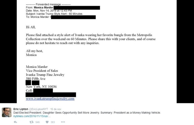 E-mail enviado pela marca Ivanka Trump Fine Jewelry faz propaganda da pulseira usada pela designer (Foto: Reprodução)