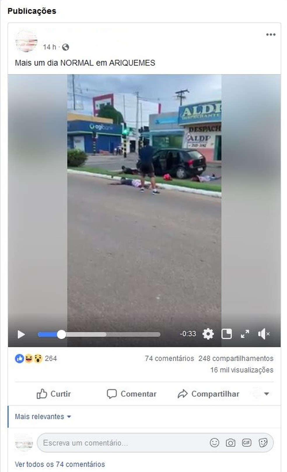 V&iacute;deo publicado em uma rede social alcan&ccedil;ou mais de 16 mil visualiza&ccedil;&otilde;es &mdash; Foto: Reprodu&ccedil;&atilde;o/Facebook