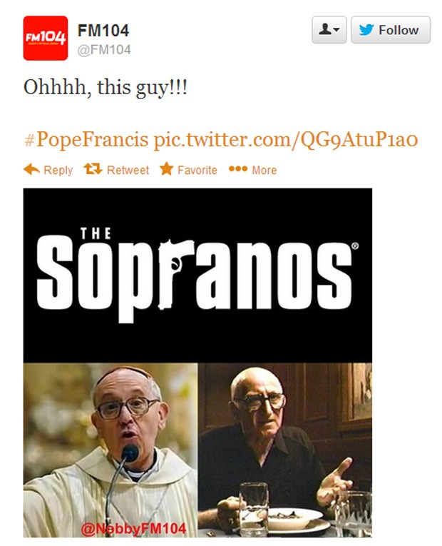 Emissora de rádio fez comparação entre Jorge Mario Bergoglio e 'Tio Soprano', da série 'Sopranos', interpretado pelo ator americano Dominic Chianese (Foto: Reprodução)