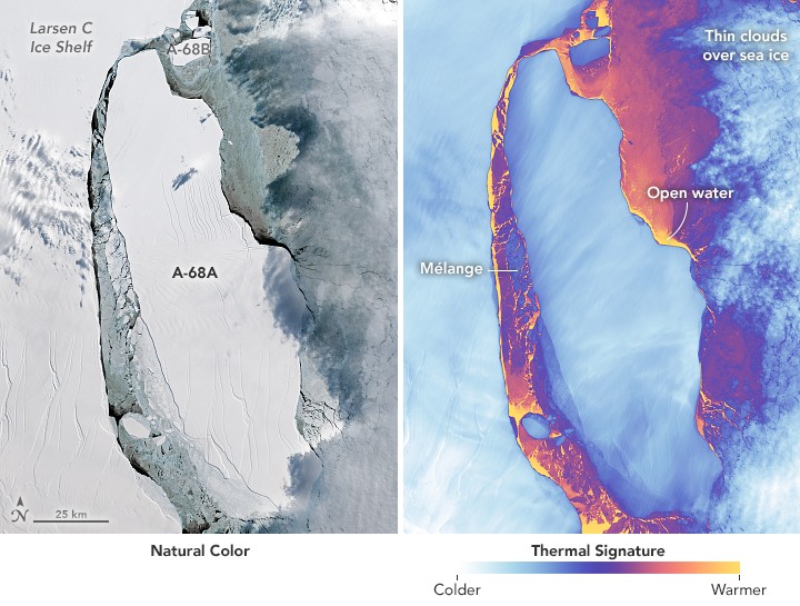 Com o tamanho do Distrito Federal, iceberg A-68 se afasta da plataforma Larsen C (Foto: NASA)