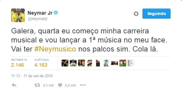 Neymar carreira musical Twitter