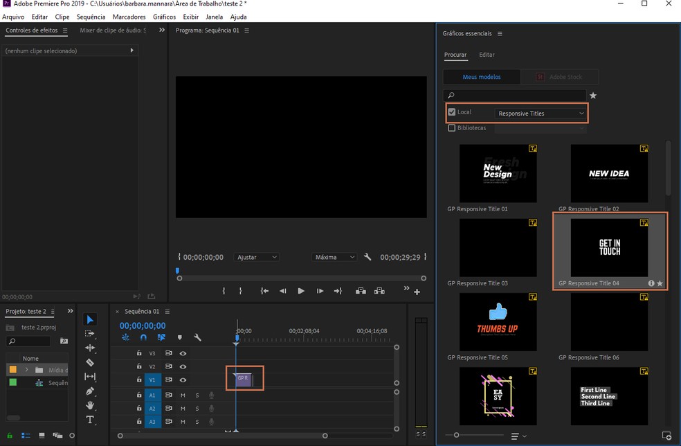 Arraste o preset escolhido para a linha do tempo de edição do Premiere — Foto: Reprodução/Barbara Mannara
