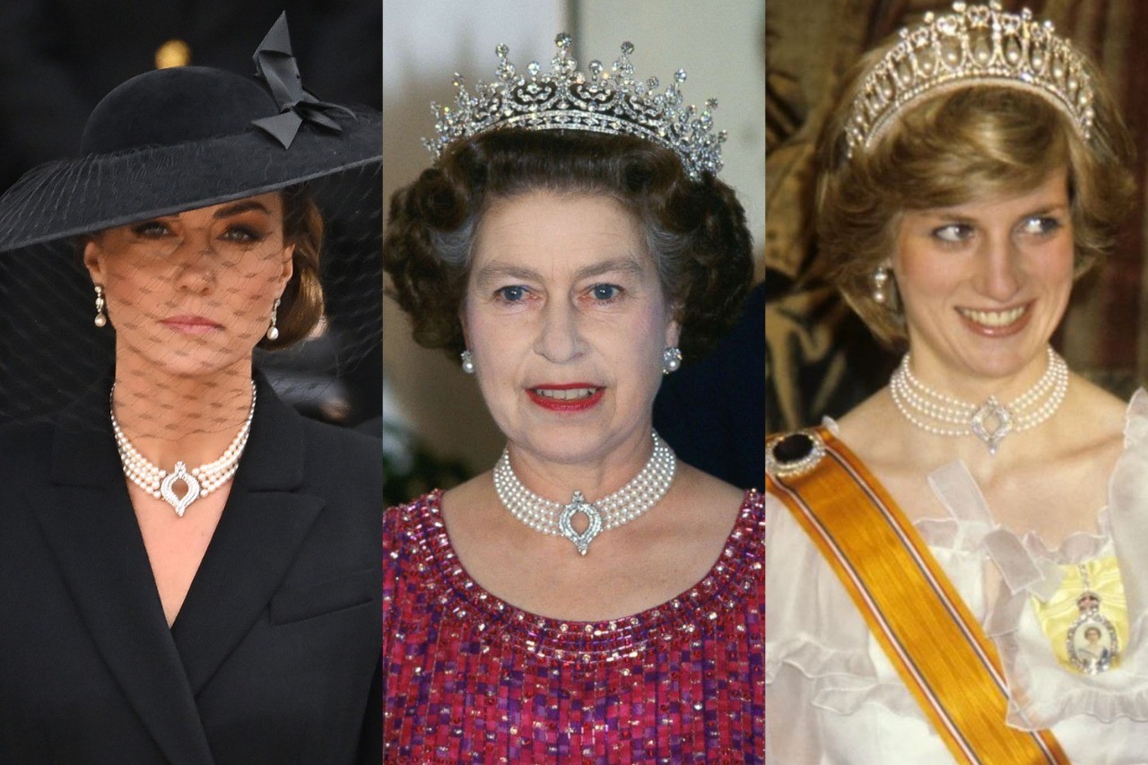 Kate Middleton usa colar da rainha Elizabeth II e de princesa Diana em funeral (Foto: Getty Images)