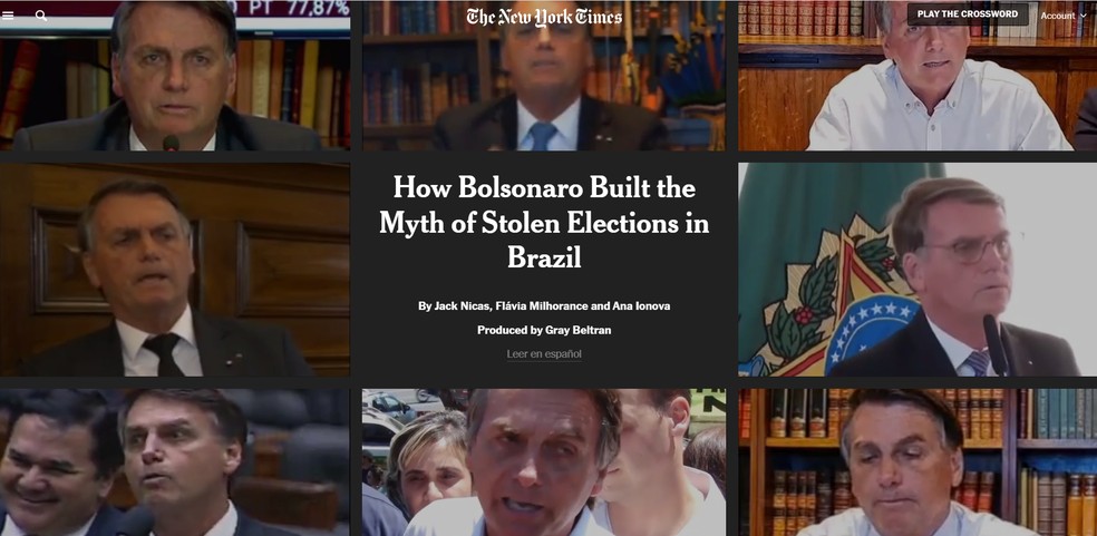 Imagem de página do New York Times sobre Bolsonaro — Foto: Reprodução/New York Times
