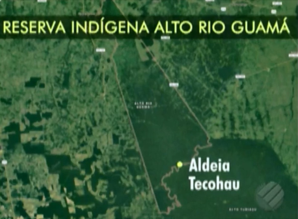 Local do conflito na Reserva Indígena, que tem aproximadamente 279 mil hectares e abrange pelo menos quatro municípios do Pará. Em toda a reserva, vivem cerca de 1800 indígenas, sendo a maioria da etnia Tembé. — Foto: Reprodução / TV Liberal