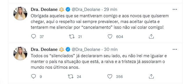 Os tweets de Deolane Bezerra (Foto: Reprodução Twitter)