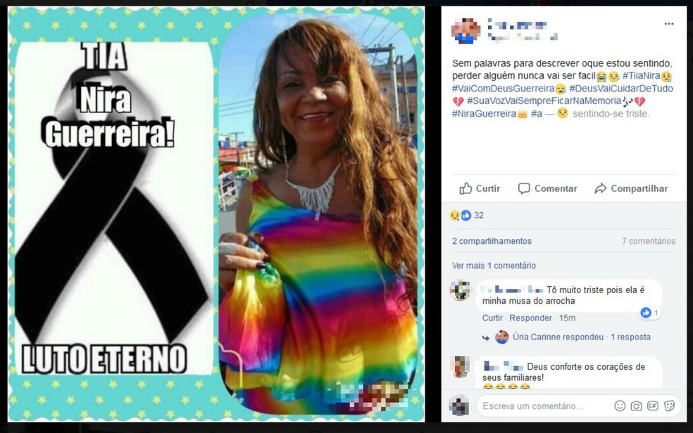 Familiares e fãs deixaram mensagens de luto nas redes sociais após a morte de Nira (Foto: Reprodução/Facebook)