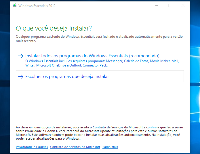 Iniciando instalação do Windows Essentials 2012 (Foto: Reprodução/Helito Bijora) 