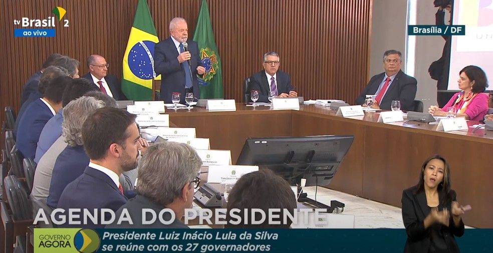 Lula abre reunião com governadores no Palácio do Planalto, em Brasília — Foto: TV Brasil/Divulgação