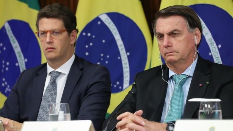Bolsonaro e Ricardo Salles na cúpula climática convocada por Joe Biden, na semana passada; presidente brasileiro 