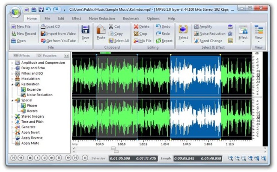 Imagen del menú del programa Power Sound Editor Free