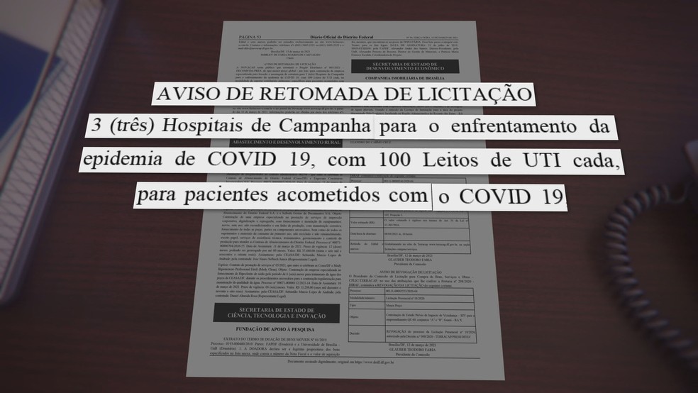 Publicação do Diário Oficial do DF (DODF) de 16 de março mostra retomada de licitação para construção de hospitais de campanha com leitos de UTI, no DF — Foto: DODF/Reprodução