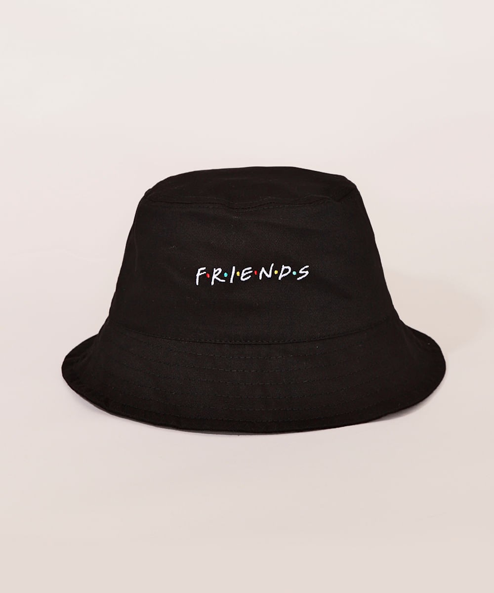 Bucket hat feminino com bordado friends preto (Foto: Divulgação)