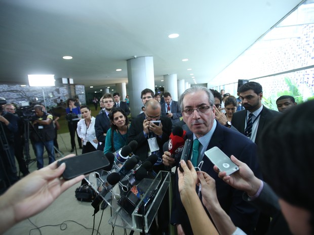 Coletiva com o presidente da Câmara dos Deputados, Eduardo Cunha (PMDB-RJ), realizada no Salão Verde da Casa, no Congresso Nacional, em Brasília. (Foto: André Dusek/Estadão Conteúdo)